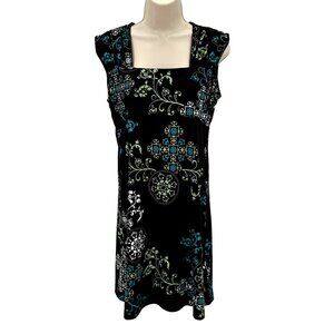 Lole Womens Black Paisley Print Square Neck A-Line Sleeveless Dress Size M